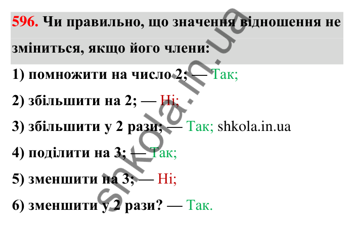 Відповідь до завдання 596 (с. 134) з математики для 6 класу (Тарасенкова, 2023), частина 1: 12. Відношення та його властивості
