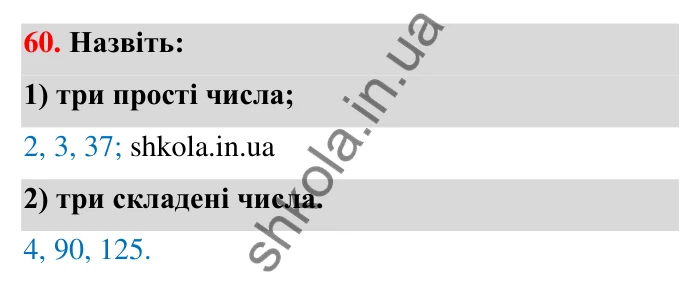 Відповідь до завдання 60 (с. 16) з математики для 6 класу (Тарасенкова, 2023), частина 1: 1. Дільники і кратні натурального числа. Прості числа