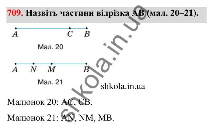 Завдання 709 Відповідь до завдання 709 (с. 165) з математики для 6 класу (Тарасенкова, 2023), частина 1: 15. Поділ числа в даному відношенні. Масштаб