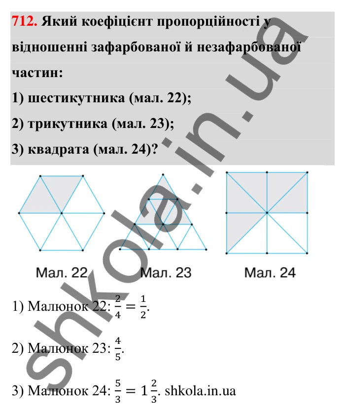 Відповідь до завдання 712 (с. 165) з математики для 6 класу (Тарасенкова, 2023), частина 1: 15. Поділ числа в даному відношенні. Масштаб