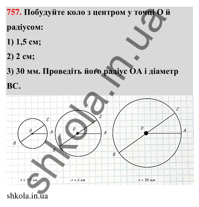 Відповідь до завдання 757 (с. 177) з математики для 6 класу (Тарасенкова, 2023), частина 1: 16. Коло і круг. Круговий сектор