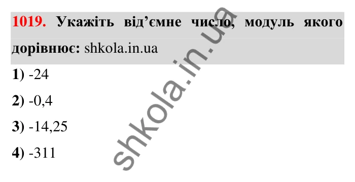 Завдання 1019 Відповідь до завдання 1019 (с. 31) з математики для 6 класу (Тарасенкова, 2023), частина 2: 21. Модуль числа