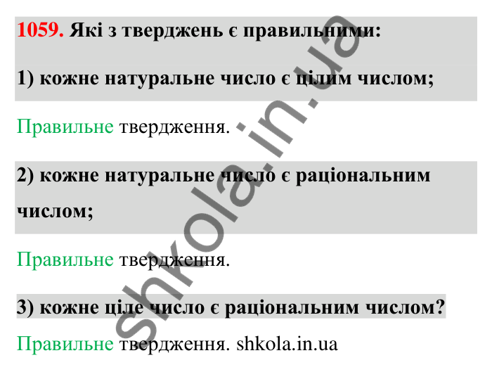 Завдання 1059 Відповідь до завдання 1059 (с. 41) з математики для 6 класу (Тарасенкова, 2023), частина 2: 22. Цілі числа. Раціональні числа