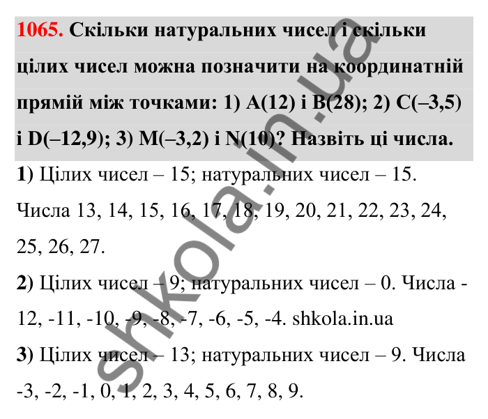 Завдання 1065 Відповідь до завдання 1065 (с. 42) з математики для 6 класу (Тарасенкова, 2023), частина 2: 22. Цілі числа. Раціональні числа