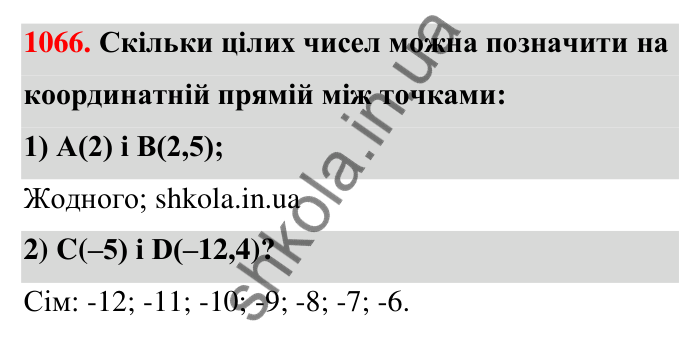 Завдання 1066 Відповідь до завдання 1066 (с. 42) з математики для 6 класу (Тарасенкова, 2023), частина 2: 22. Цілі числа. Раціональні числа