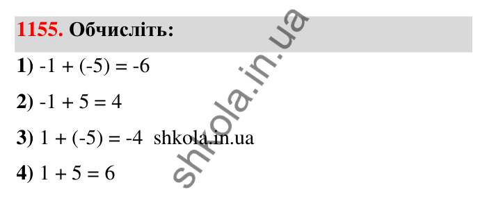 Завдання 1155 Відповідь до завдання 1155 (с. 62) з математики для 6 класу (Тарасенкова, 2023), частина 2: 24. Додавання раціональних чисел