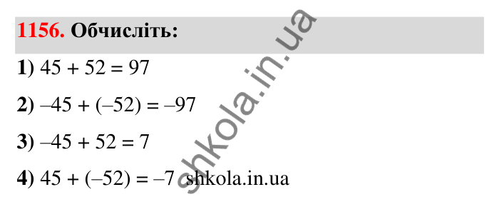 Завдання 1156 Відповідь до завдання 1156 (с. 63) з математики для 6 класу (Тарасенкова, 2023), частина 2: 24. Додавання раціональних чисел