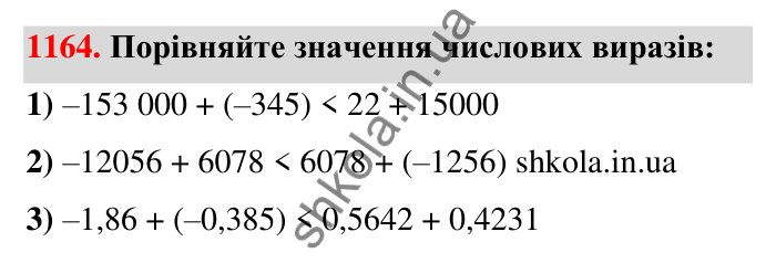 Завдання 1164 Відповідь до завдання 1164 (с. 64) з математики для 6 класу (Тарасенкова, 2023), частина 2: 24. Додавання раціональних чисел