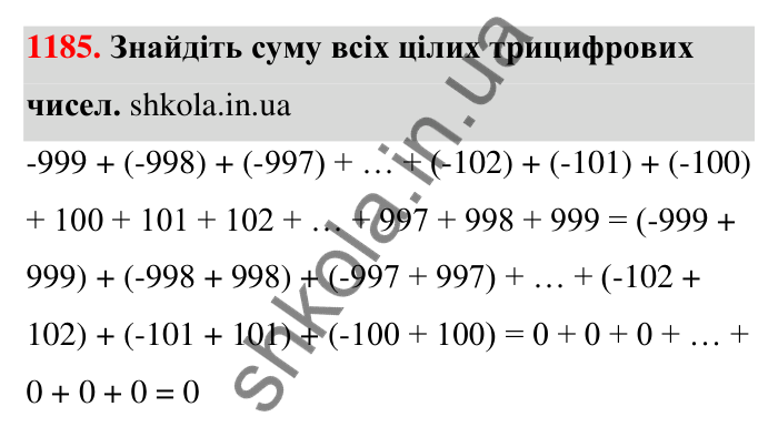 Завдання 1185 Відповідь до завдання 1185 (с. 67) з математики для 6 класу (Тарасенкова, 2023), частина 2: 24. Додавання раціональних чисел