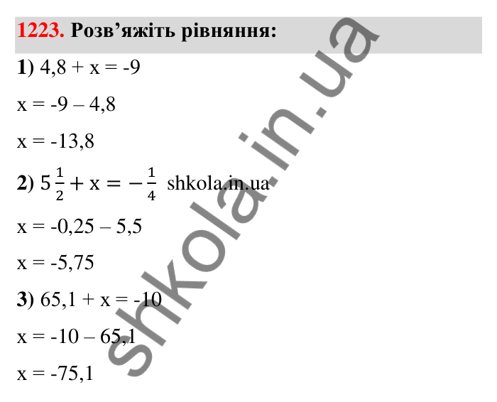 Завдання 1223 Відповідь до завдання 1223 (с. 75) з математики для 6 класу (Тарасенкова, 2023), частина 2: 25. Віднімання раціональних чисел