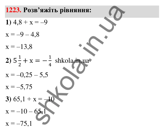 Завдання 1223 Відповідь до завдання 1223 (с. 75) з математики для 6 класу (Тарасенкова, 2023), частина 2: 25. Віднімання раціональних чисел