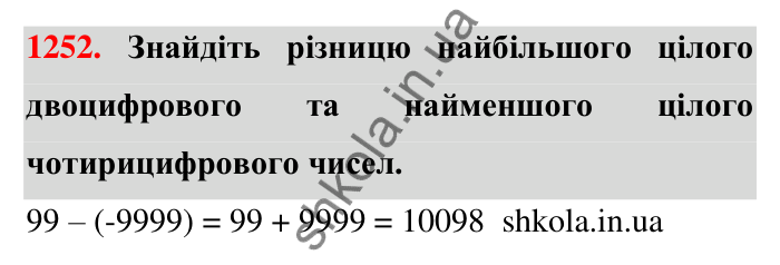Завдання 1252 Відповідь до завдання 1252 (с. 79) з математики для 6 класу (Тарасенкова, 2023), частина 2: 25. Віднімання раціональних чисел