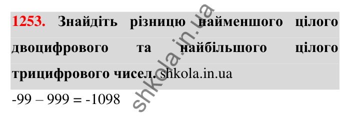 Завдання 1253 Відповідь до завдання 1253 (с. 79) з математики для 6 класу (Тарасенкова, 2023), частина 2: 25. Віднімання раціональних чисел