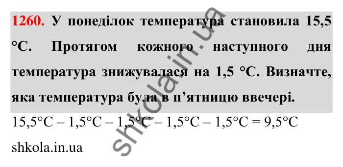 Завдання 1260 Відповідь до завдання 1260 (с. 79) з математики для 6 класу (Тарасенкова, 2023), частина 2: 25. Віднімання раціональних чисел