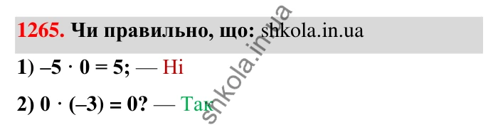 Завдання 1265 Відповідь до завдання 1265 (с. 87) з математики для 6 класу (Тарасенкова, 2023), частина 2: 26. Множення раціональних чисел