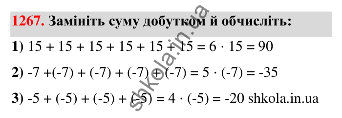 Завдання 1267 Відповідь до завдання 1267 (с. 87) з математики для 6 класу (Тарасенкова, 2023), частина 2: 26. Множення раціональних чисел
