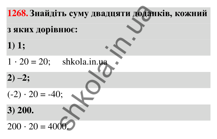 Завдання 1268 Відповідь до завдання 1268 (с. 88) з математики для 6 класу (Тарасенкова, 2023), частина 2: 26. Множення раціональних чисел