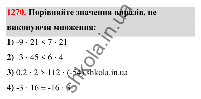 Завдання 1270 Відповідь до завдання 1270 (с. 88) з математики для 6 класу (Тарасенкова, 2023), частина 2: 26. Множення раціональних чисел