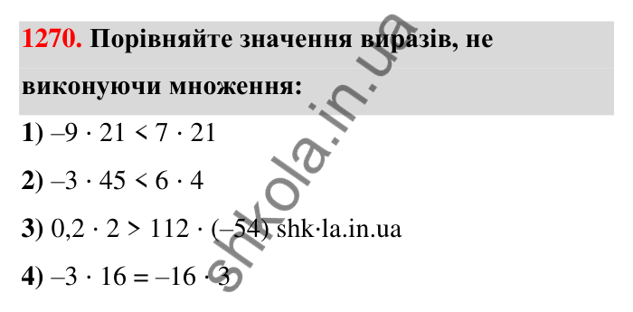 Завдання 1270 Відповідь до завдання 1270 (с. 88) з математики для 6 класу (Тарасенкова, 2023), частина 2: 26. Множення раціональних чисел