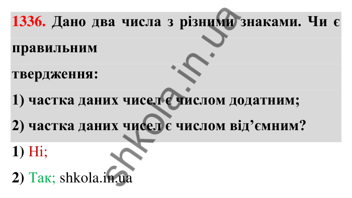 Завдання 1336 Відповідь до завдання 1336 (с. 101) з математики для 6 класу (Тарасенкова, 2023), частина 2: 27. Ділення раціональних чисел