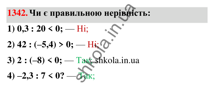 Завдання 1342 Відповідь до завдання 1342 (с. 101) з математики для 6 класу (Тарасенкова, 2023), частина 2: 27. Ділення раціональних чисел