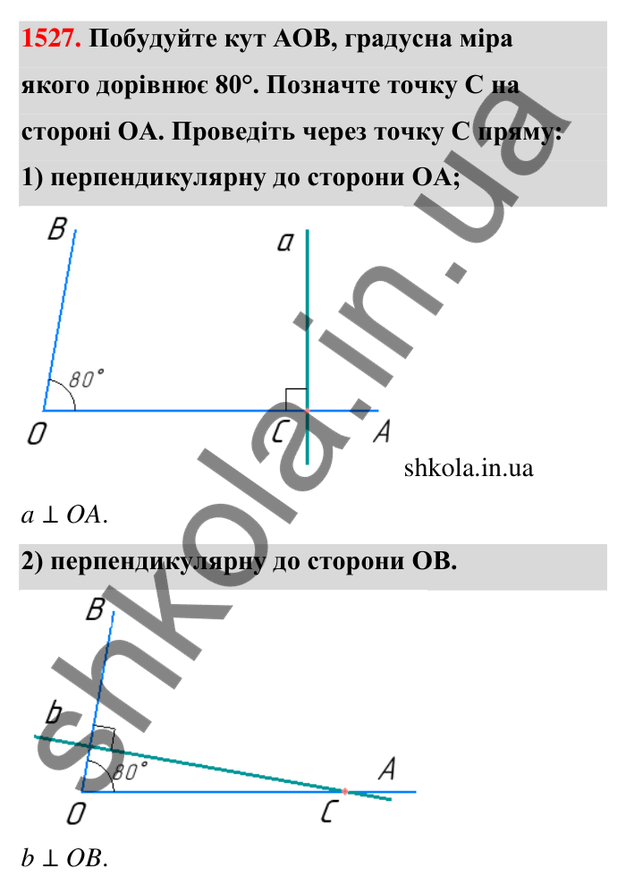 Завдання 1527 Відповідь до завдання 1527 (с. 145) з математики для 6 класу (Тарасенкова, 2023), частина 2: 31. Перпендикулярні та паралельні прямі