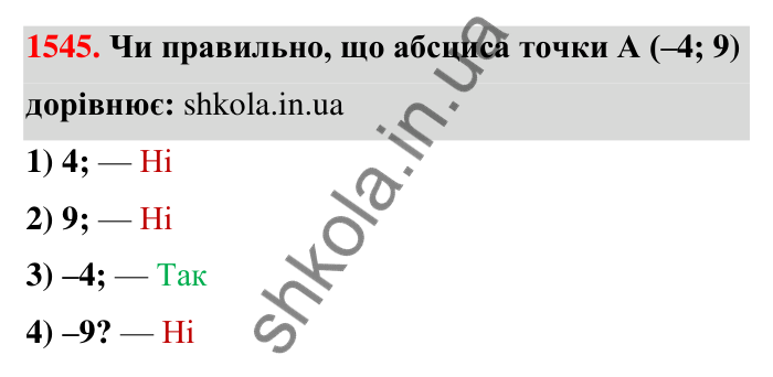 Завдання 1545 Відповідь до завдання 1545 (с. 154) з математики для 6 класу (Тарасенкова, 2023), частина 2: 32. Координатна площина
