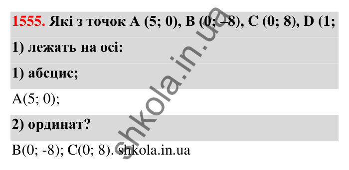 Завдання 1555 Відповідь до завдання 1555 (с. 155) з математики для 6 класу (Тарасенкова, 2023), частина 2: 32. Координатна площина