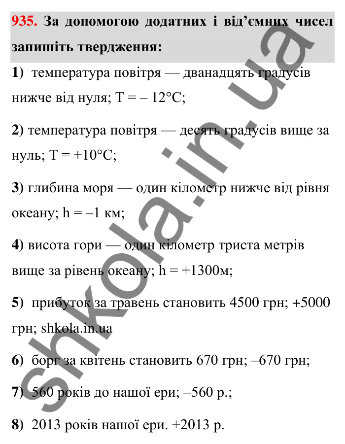 Завдання 935 Відповідь до завдання 935 (с. 10) з математики для 6 класу (Тарасенкова, 2023), частина 2: 19. Додатні та від’ємні числа. Число нуль
