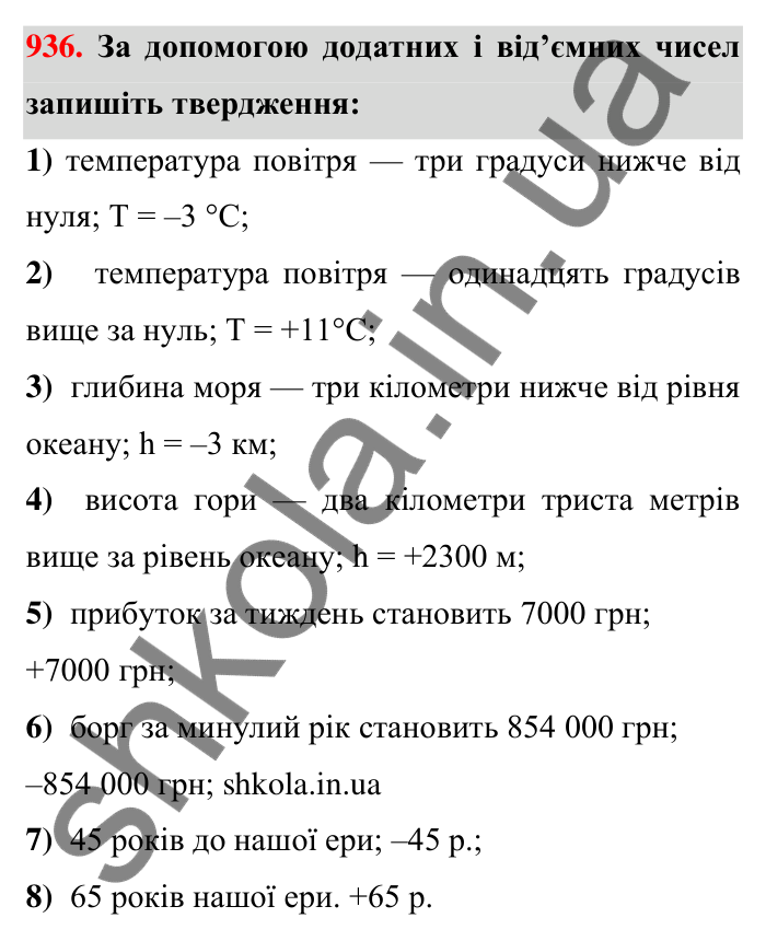 Завдання 936 Відповідь до завдання 936 (с. 10) з математики для 6 класу (Тарасенкова, 2023), частина 2: 19. Додатні та від’ємні числа. Число нуль