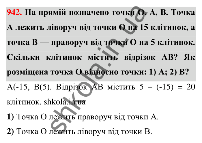 Завдання 942 Відповідь до завдання 942 (с. 12) з математики для 6 класу (Тарасенкова, 2023), частина 2: 19. Додатні та від’ємні числа. Число нуль