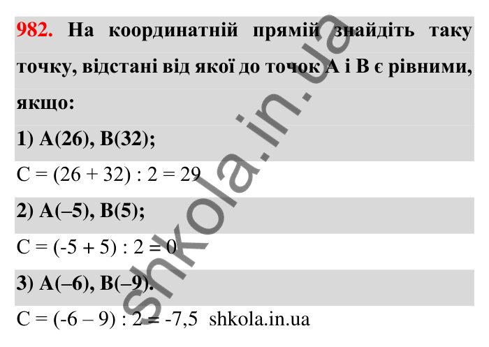 Завдання 982 Відповідь до завдання 982 (с. 21) з математики для 6 класу (Тарасенкова, 2023), частина 2: 20. Координатна пряма