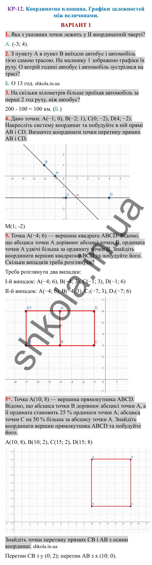 Відповіді до контрольної роботи КР-12 варіант 1 зошита з математики 6 клас Тарасенкова 2023