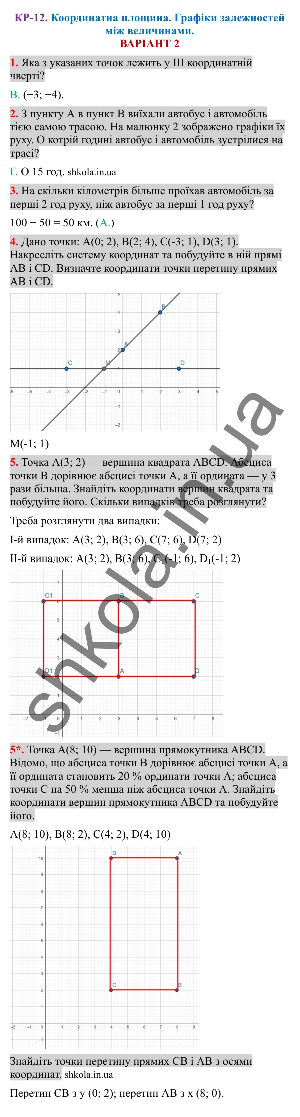 Відповіді до контрольної роботи КР-12 варіант 2 зошита з математики 6 клас Тарасенкова 2023