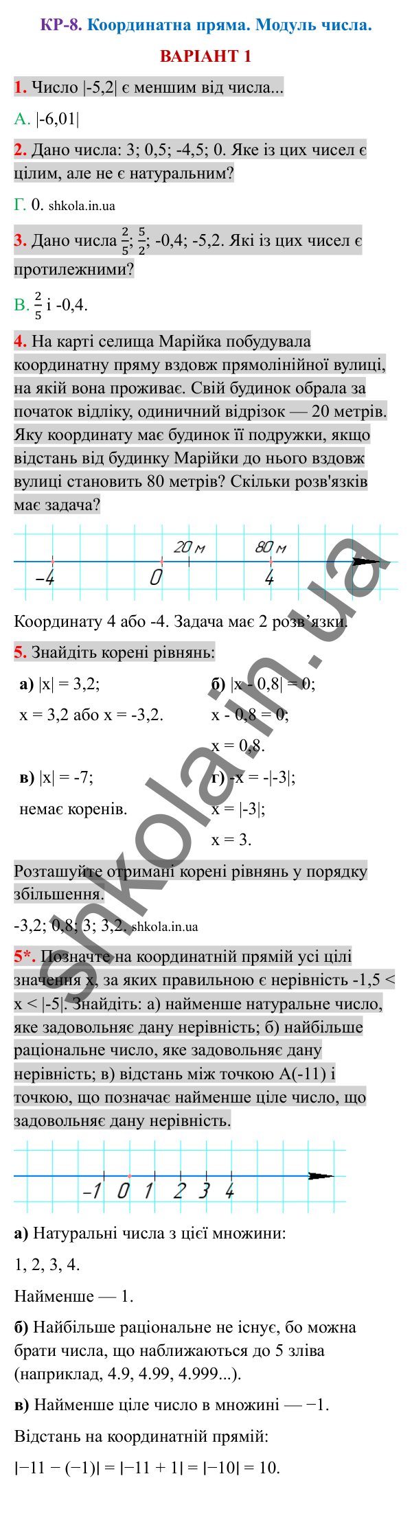 Відповіді до контрольної роботи КР-8 варіант 1 зошита з математики 6 клас Тарасенкова 2023