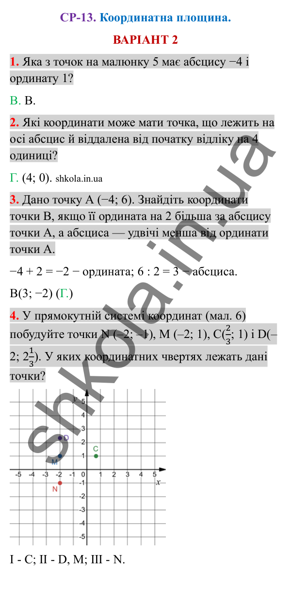 Відповіді до самостійної роботи СР-13 варіант 2 зошита з математики 6 клас Тарасенкова 2023