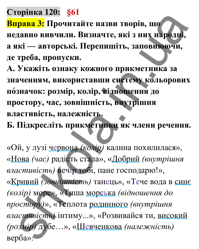 Відповідь до вправи 3 сторінка 120 ГДЗ Українська мова 6 клас Авраменко 2023