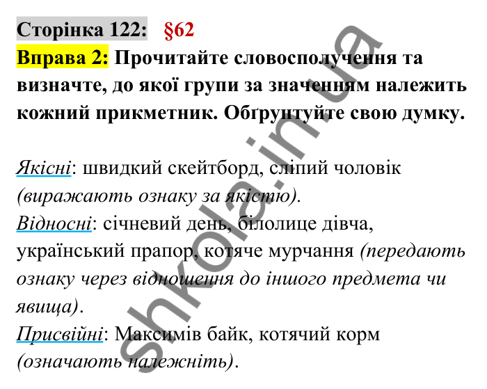 Відповідь до вправи 2 сторінка 122 ГДЗ Українська мова 6 клас Авраменко 2023