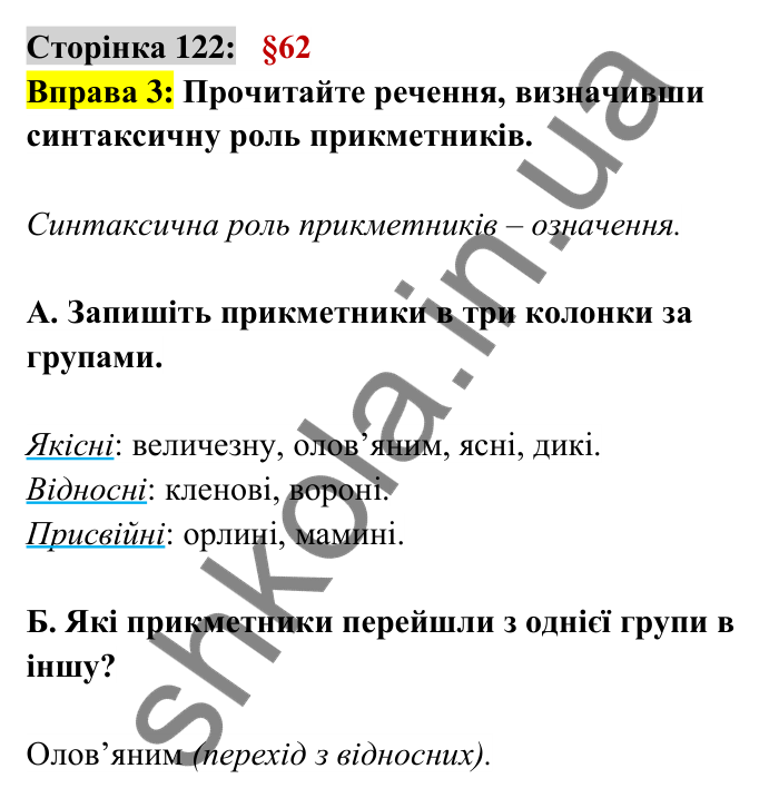 Відповідь до вправи 3 сторінка 122 ГДЗ Українська мова 6 клас Авраменко 2023