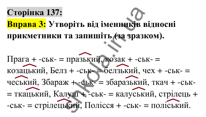 Відповідь до вправи 3 сторінка 137 ГДЗ Українська мова 6 клас Авраменко 2023