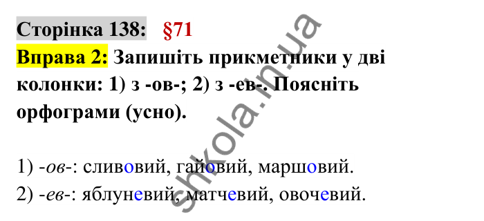 Відповідь до вправи 2 сторінка 138 ГДЗ Українська мова 6 клас Авраменко 2023