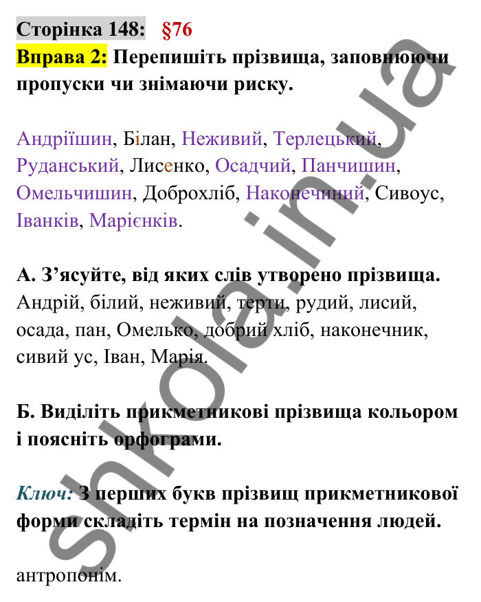 Відповідь до вправи 2 сторінка 148 ГДЗ Українська мова 6 клас Авраменко 2023