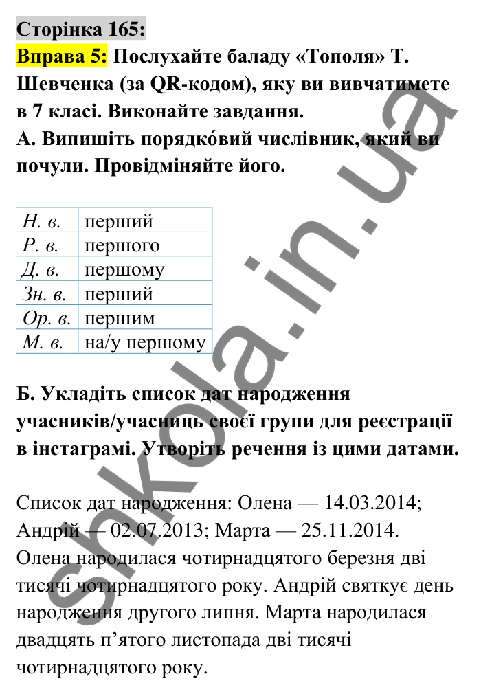 Відповідь до вправи 5 сторінка 165 ГДЗ Українська мова 6 клас Авраменко 2023