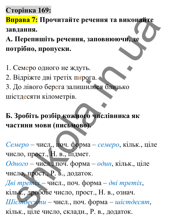 Відповідь до вправи 7 сторінка 169 ГДЗ Українська мова 6 клас Авраменко 2023