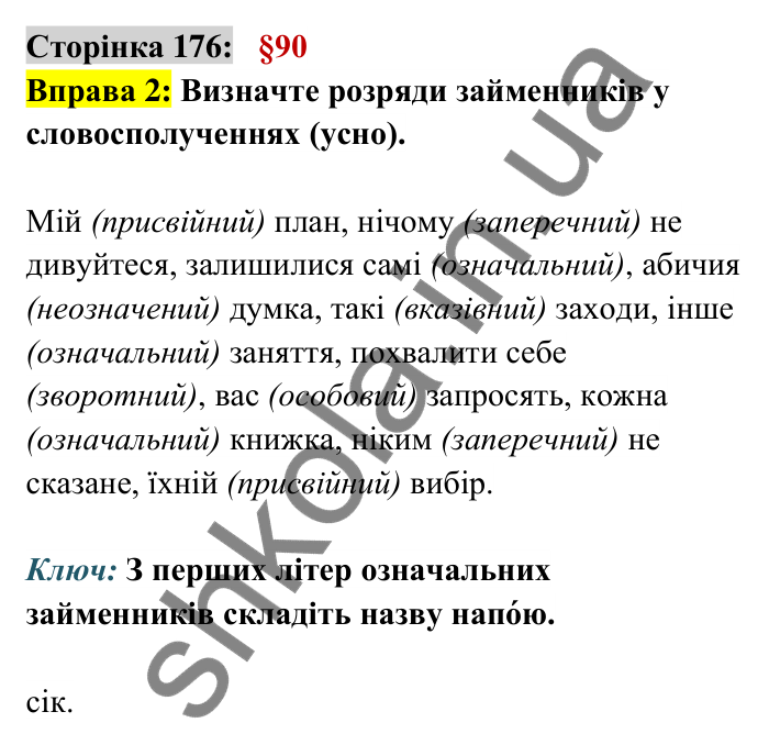 Відповідь до вправи 2 сторінка 176 ГДЗ Українська мова 6 клас Авраменко 2023