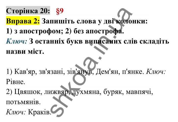 Відповідь до вправи 2 сторінка 20 ГДЗ Українська мова 6 клас Авраменко 2023