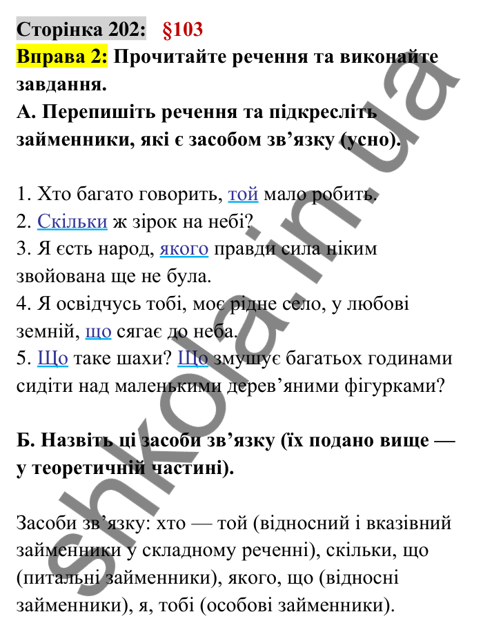 Відповідь до вправи 2 сторінка 202 ГДЗ Українська мова 6 клас Авраменко 2023