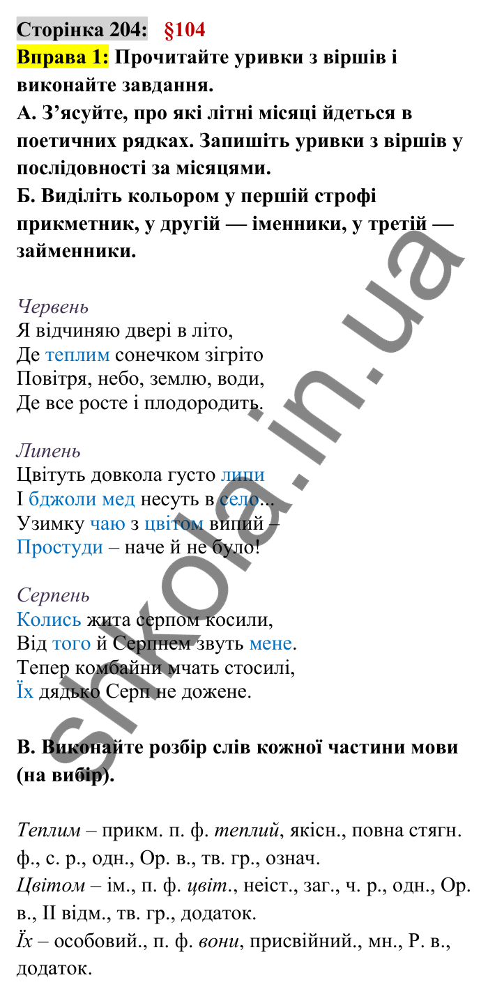 Відповідь до вправи 1 сторінка 204 ГДЗ Українська мова 6 клас Авраменко 2023
