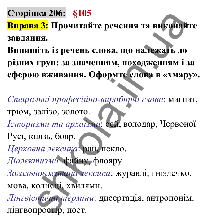 Відповідь до вправи 3 сторінка 206 ГДЗ Українська мова 6 клас Авраменко 2023