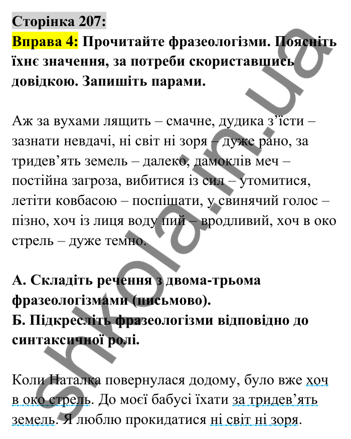 Відповідь до вправи 4 сторінка 207 ГДЗ Українська мова 6 клас Авраменко 2023